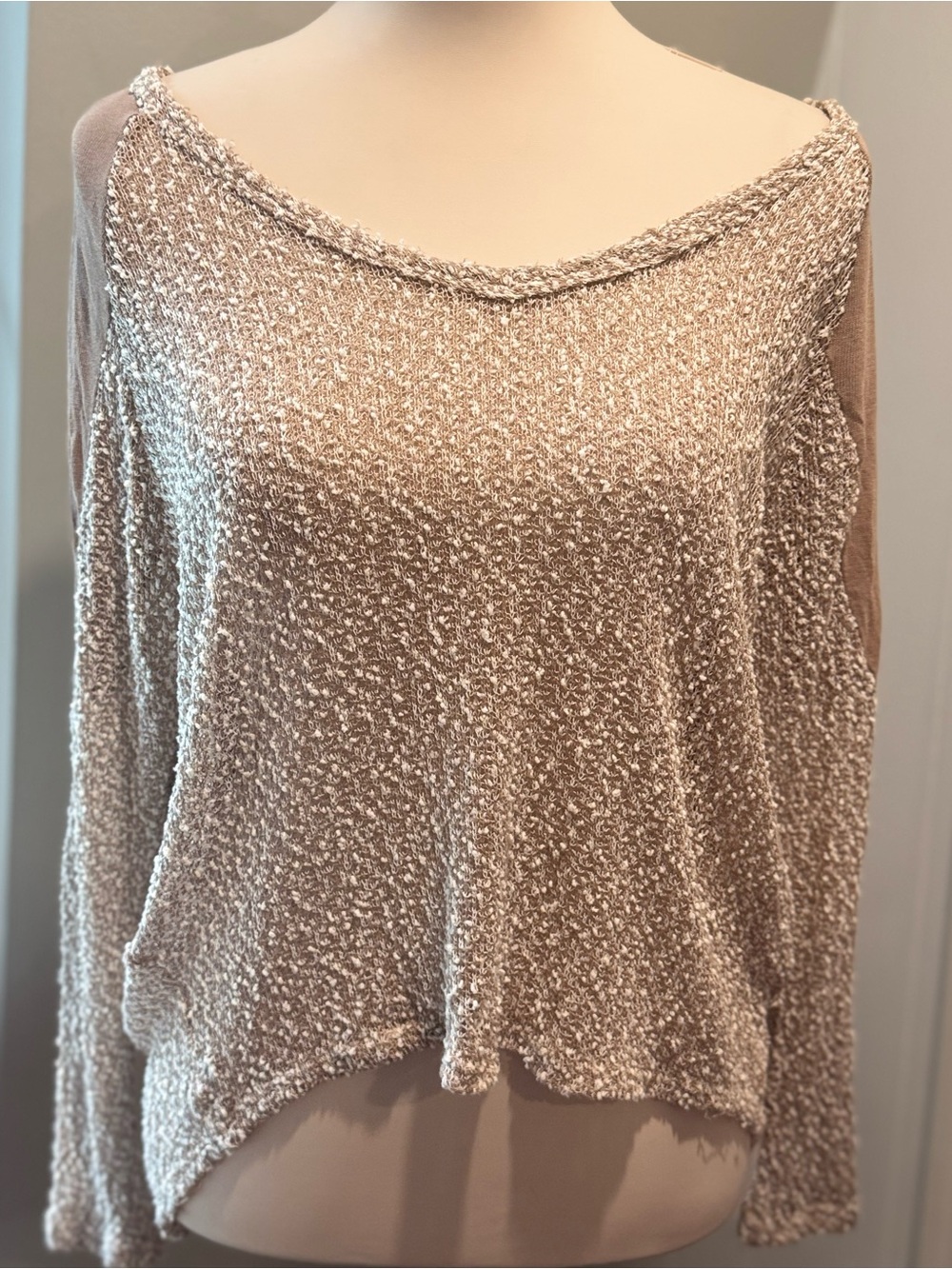 Chico's Kanvas Taupe Boucle Raglan Sweater Top | Size Small | Made in USA